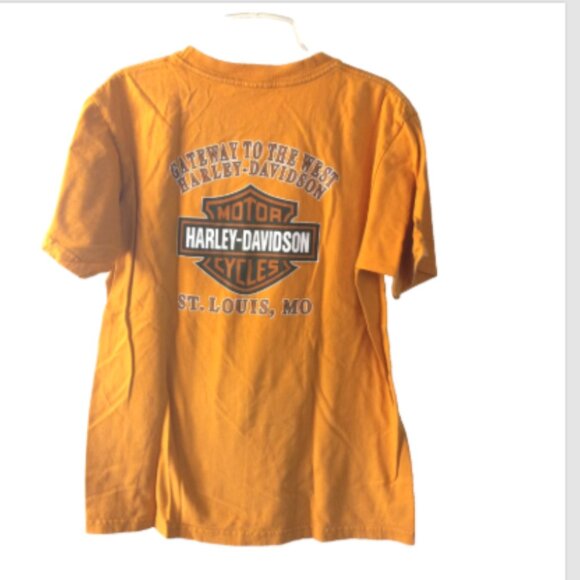 Genuine Harley-Davidson Biker T-Shirt Men’s Medium Orange Yellow St Louis MO - Picture 3 of 12